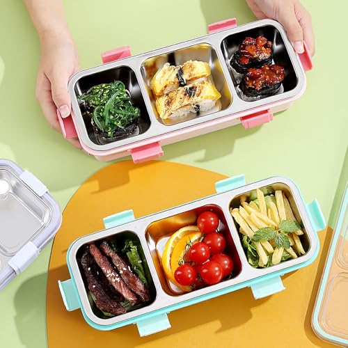 peplyf Meal Buddy Lunchbox | Stainless Steel | Solid Snacks & Meals | 3 Grid (Green) - Image 5