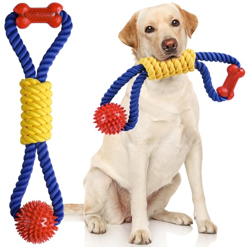 Aitmexcn Interactive Dog Rope Toys Tug of War Tough Dog Toys for Large Medium Small Dogs 100 Cotton Chew Toys for Boredom Pull Ball Rope Teeth Cleaning - Image 1