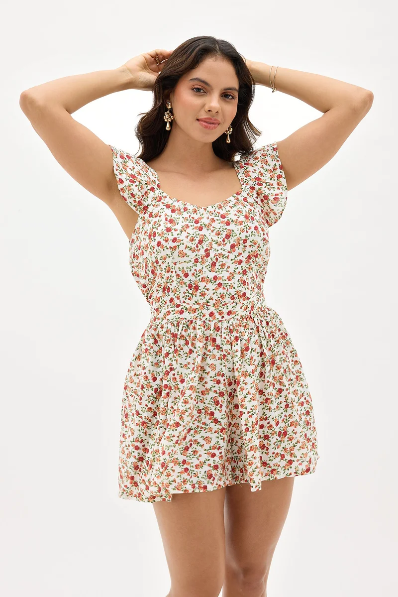 Virgio Viscose Floral Vacation Playsuit With Pockets for Women