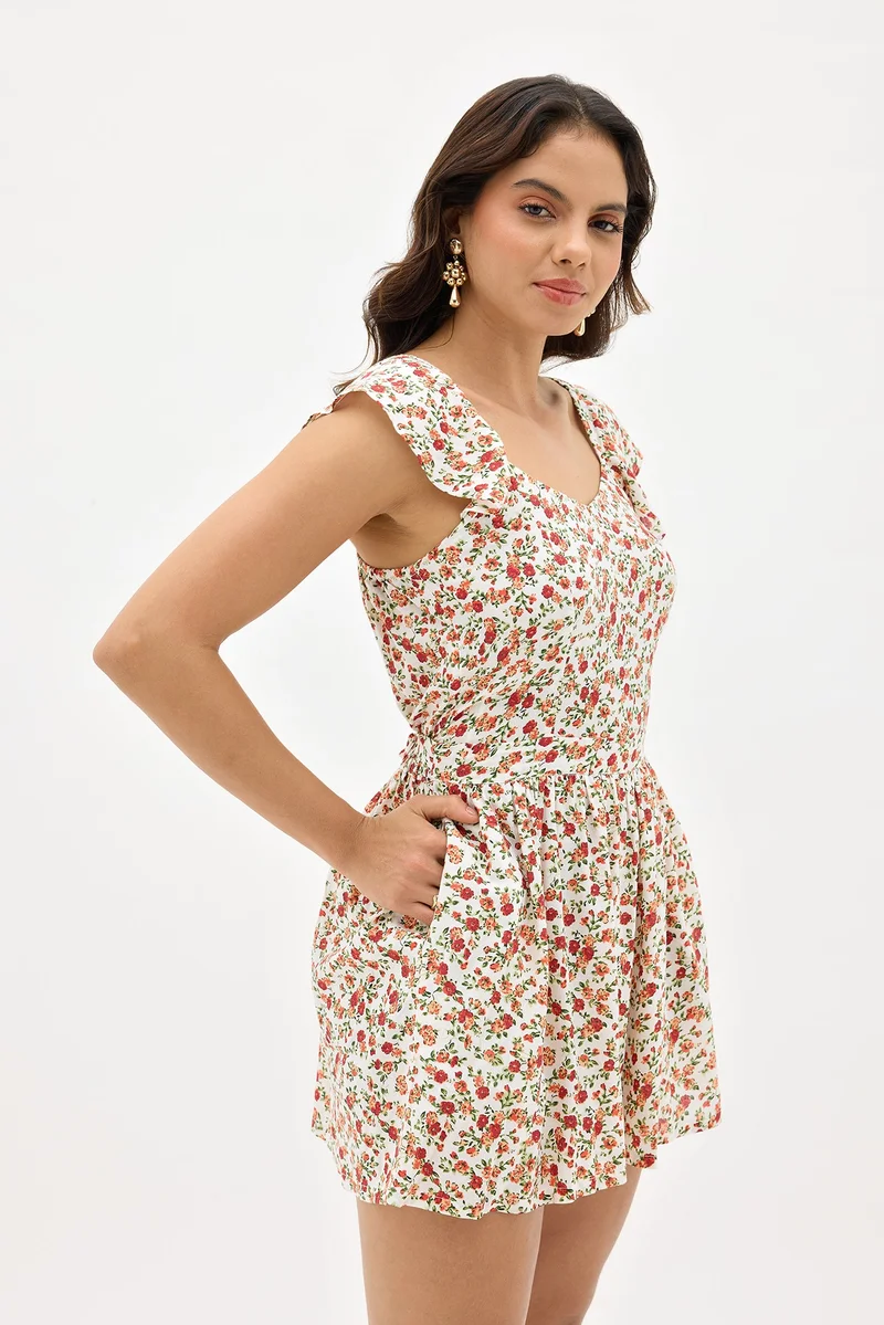 فيرجيو Viscose Floral Vacation Playsuit With Pockets for Women