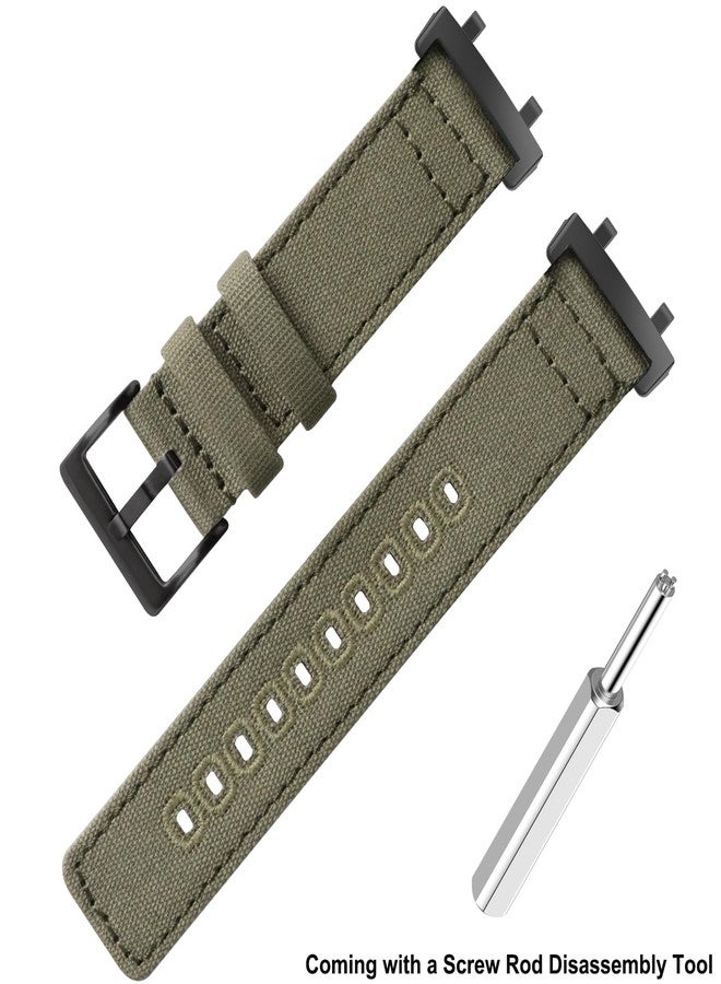 Lijinlan Canvas Band Fit for Amazfit T-rex 3 A2322, Men Stylish Replacement Cotton Strap Watchband Wristband for T-rex3 (ArmyGreen) - Image 2