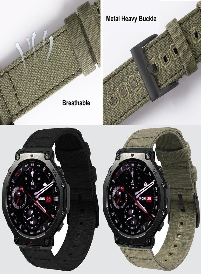 Lijinlan Canvas Band Fit for Amazfit T-rex 3 A2322, Men Stylish Replacement Cotton Strap Watchband Wristband for T-rex3 (ArmyGreen) - Image 4