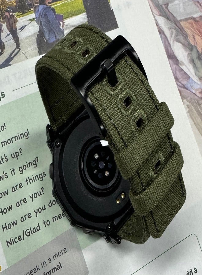 Lijinlan Canvas Band Fit for Amazfit T-rex 3 A2322, Men Stylish Replacement Cotton Strap Watchband Wristband for T-rex3 (ArmyGreen) - Image 3