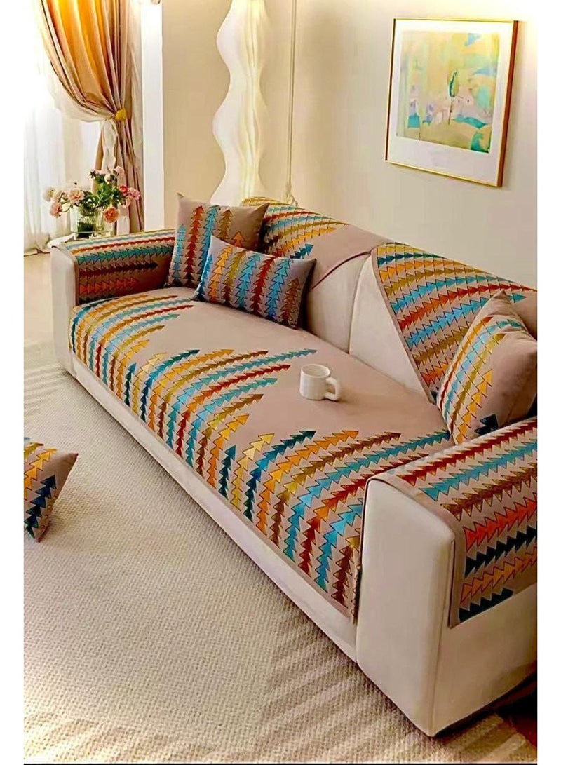 ناما طقم أغطية أريكة مكون من 10 قطع، نمط شجرة هندسي، لون أزرق وبرتقالي وبني - Image 2