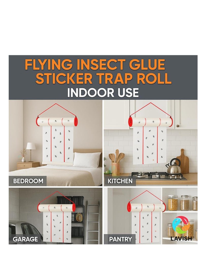 تراب إكسبرت لفافة مصيدة لاصقة للحشرات الطائرة، ١٠ سم × ٤ أمتار | مصيدة ذباب داخلية صديقة للبيئة | شرائط ورقية لاصقة للبعوض، والذباب الصغير، وذباب الفاكهة | مكافحة آمنة للآفات المنزلية بخطافات تعليق - Image 4