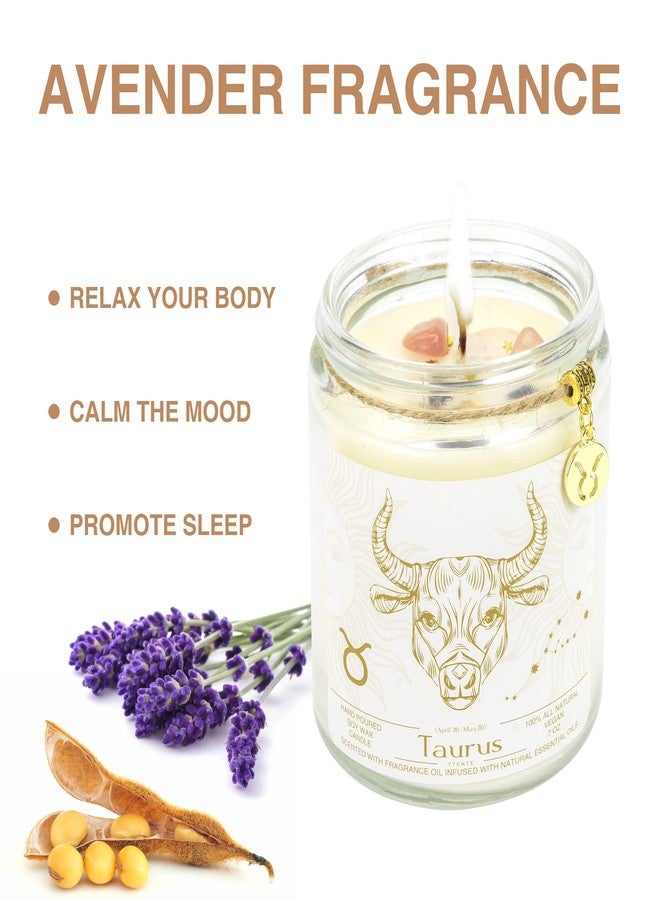 YTENTE Taurus Zodiac Sign Candle Gift, Zodiac Crystals Candle Jar,Astrology Lavender Scented Soy Stones Candles Best Friends Gifts for Women Men Sister Brother Funny Birthday Gift… - Image 4