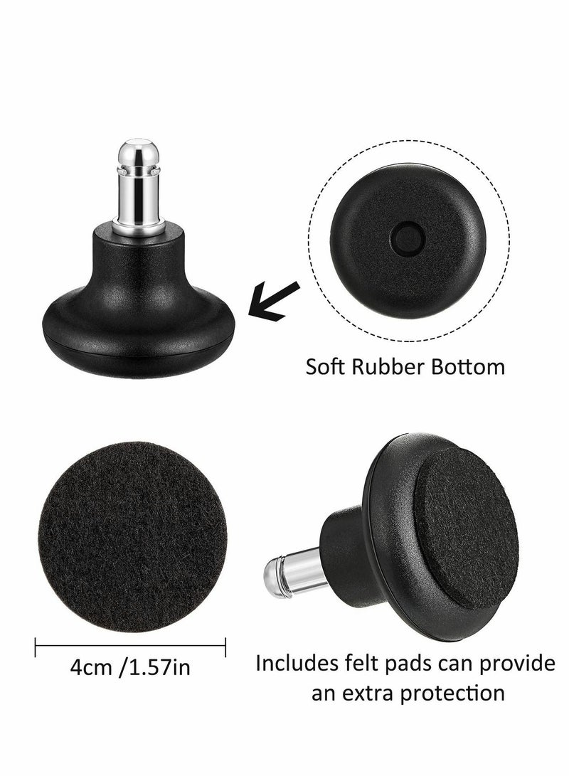 Excefore Bell Glides Replacement Office Chair Wheels, 5Pcs Stopper Swivel Caster 35mm High Profile Stool with Separate Self Adhesive Felt Pads, Black - Image 2