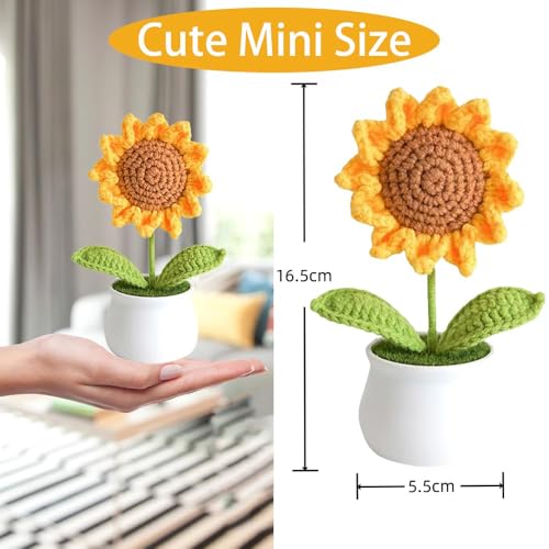 Hodaqe Crochet Flower, Handmade Crochet Flowers, Artificial Sunflower Gifts for Women Girls, Mini Sunflower for Car Dashboard Office Desk Decor Home Decoration (Sunflower Pot) - Image 2