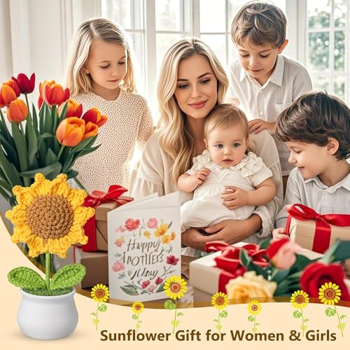 Hodaqe Crochet Flower, Handmade Crochet Flowers, Artificial Sunflower Gifts for Women Girls, Mini Sunflower for Car Dashboard Office Desk Decor Home Decoration (Sunflower Pot) - Image 4