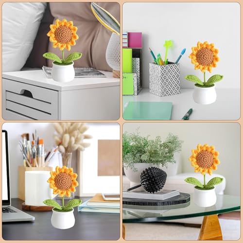 Hodaqe Crochet Flower, Handmade Crochet Flowers, Artificial Sunflower Gifts for Women Girls, Mini Sunflower for Car Dashboard Office Desk Decor Home Decoration (Sunflower Pot) - Image 5