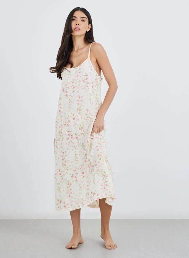 ستايلي Styli Cotton Gauze Ditsy Floral Print Slip Dress