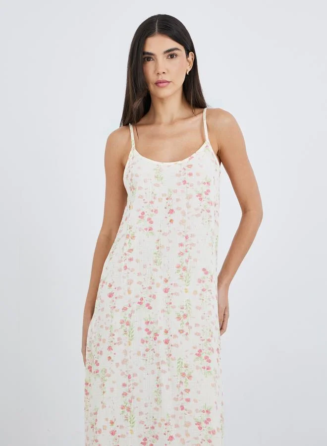 ستايلي Styli Cotton Gauze Ditsy Floral Print Slip Dress