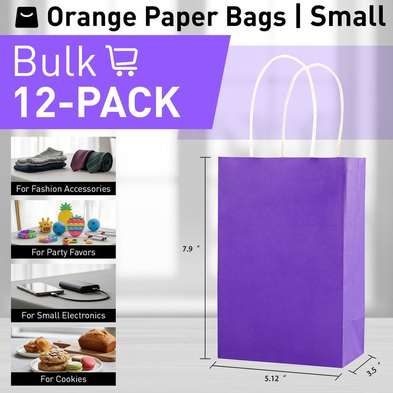 Suncolor 12-Pack Purple Gift Bags With Handles - 8 "" Recyclable Small Paper Goodie Bags For Party Favors  Birthdays  Baby Showers  Princess Parties & Weddings - Image 3