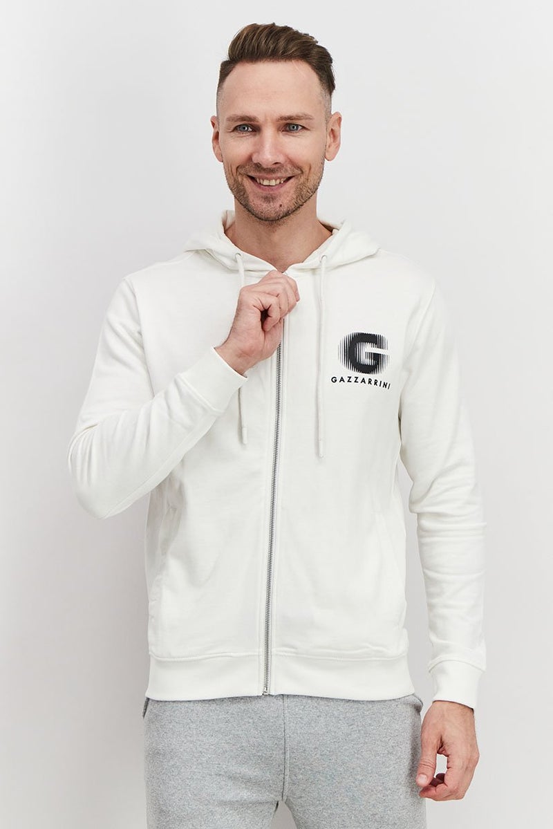 Gazzarrini Men Hooded Long Sleeve Sweatshirt, White - Image 1