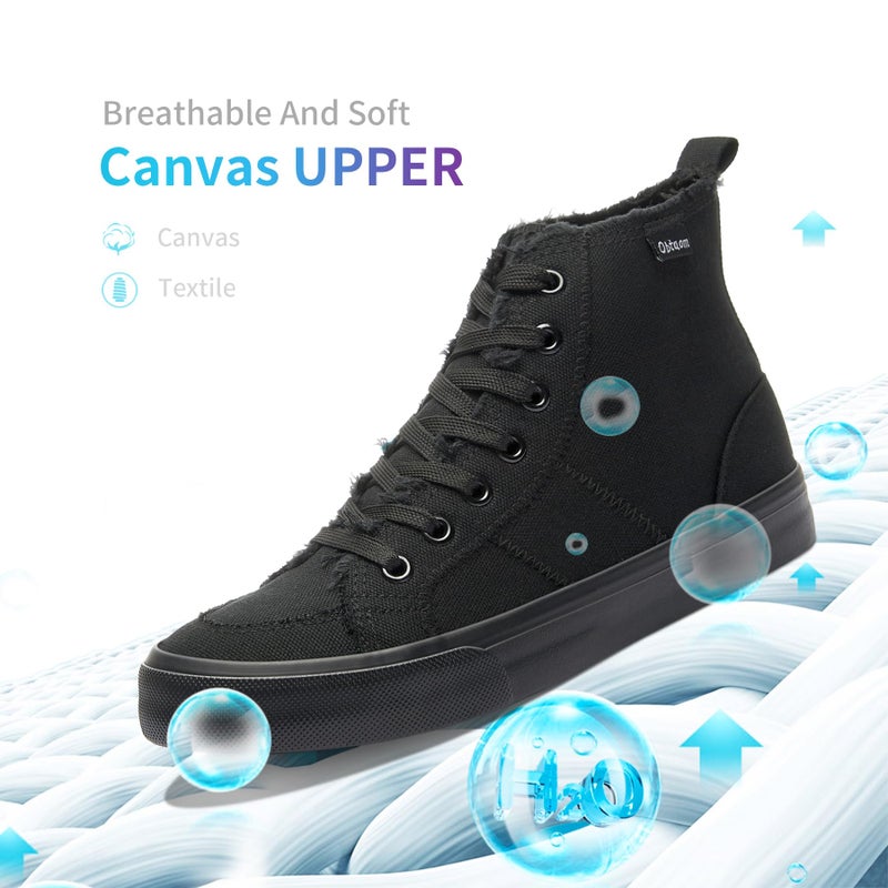 Obtaom Womens High Top Canvas Sneakers Play Mid Fashion Sneaker Casual Lace up Canvas Shoes(Black/Black,5 Women/4.5 Men) - Image 3