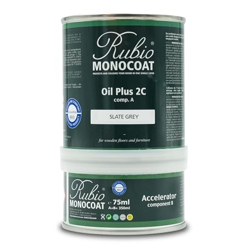 Rubio Monocoat Wood Stain & Finish 175 ft² - Slate Grey | Oil Plus 2C | Quick-Dry, Eco-Friendly Linseed Wood Oil for Indoor Use, Includes Accelerator (Part B) | Protector | 350 ml - Image 1