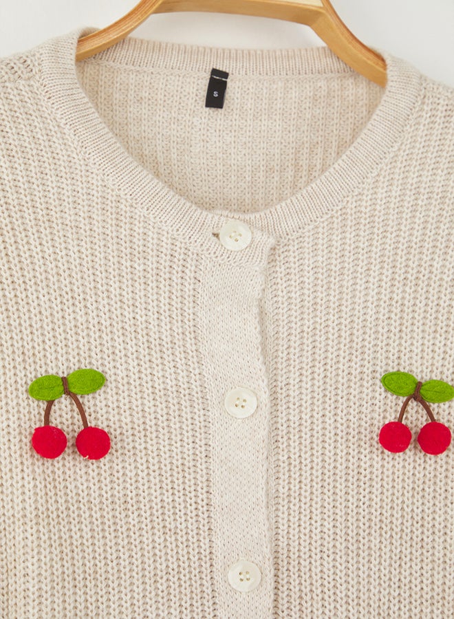trendyol Teen Stone Fruit Embroidered Soft Textured Knitwear Cardigan - Image 5