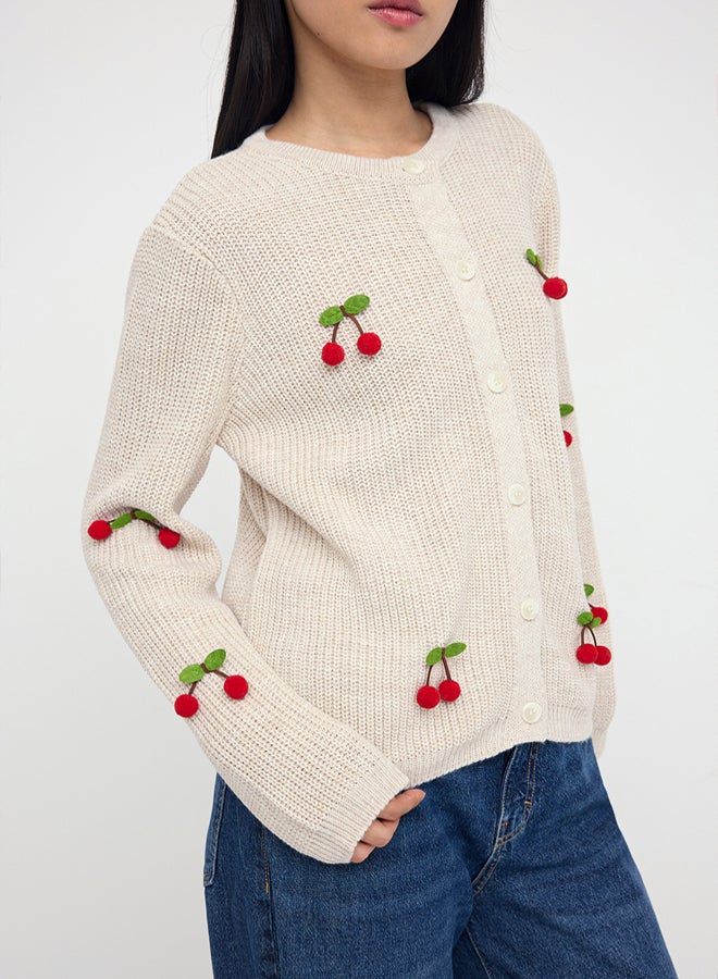 trendyol Teen Stone Fruit Embroidered Soft Textured Knitwear Cardigan - Image 3