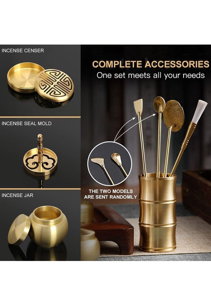 واي آند دي 11 Pcs/Set Brass Incense Making Kit Mold Tool, DIY Backflow Tower Cone Molds,Spoon, Press, Shovel, Brush, Bottle Ideal for Yoga Meditation Home Fragrance - Image 4