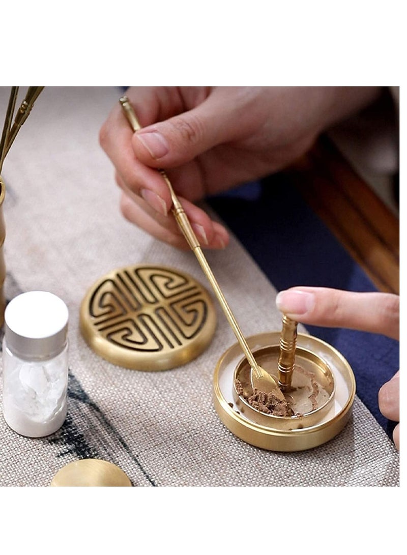 واي آند دي 11 Pcs/Set Brass Incense Making Kit Mold Tool, DIY Backflow Tower Cone Molds,Spoon, Press, Shovel, Brush, Bottle Ideal for Yoga Meditation Home Fragrance - Image 2