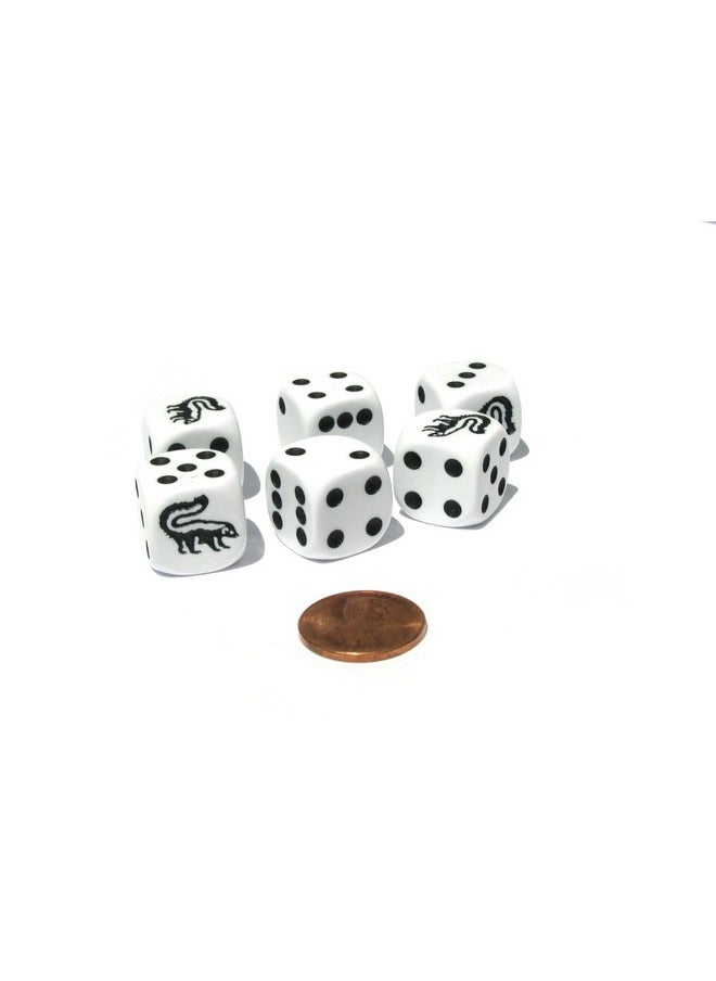 Koplow Games Set of 6 Skunk 16mm D6 Round Edged Koplow Animal Dice - White with Black Pips  - Image 1