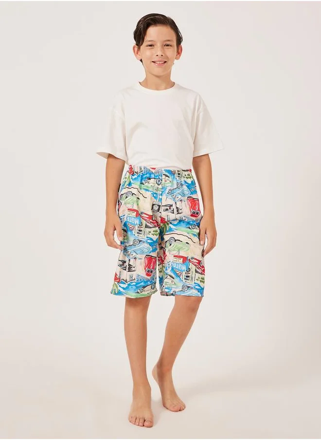 ستايلي Styli Graphic Print Elastic Waist Swim Shorts