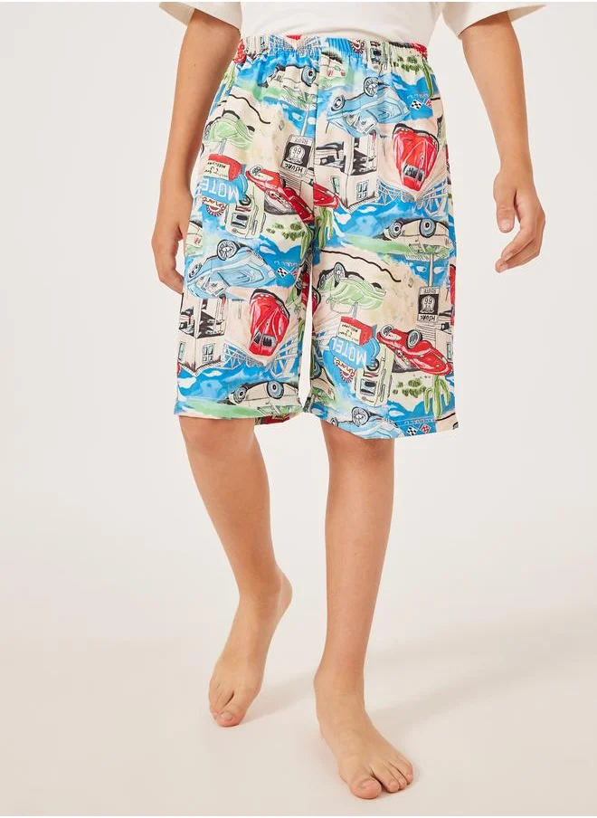 ستايلي Styli Graphic Print Elastic Waist Swim Shorts