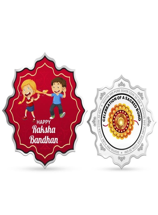Silviya BIS Hallmarked Lotus Shape 999 Pure Silver Rakhi Coin (20g) - Bond of Love - Gift for Brother - Sister - Family - Image 1