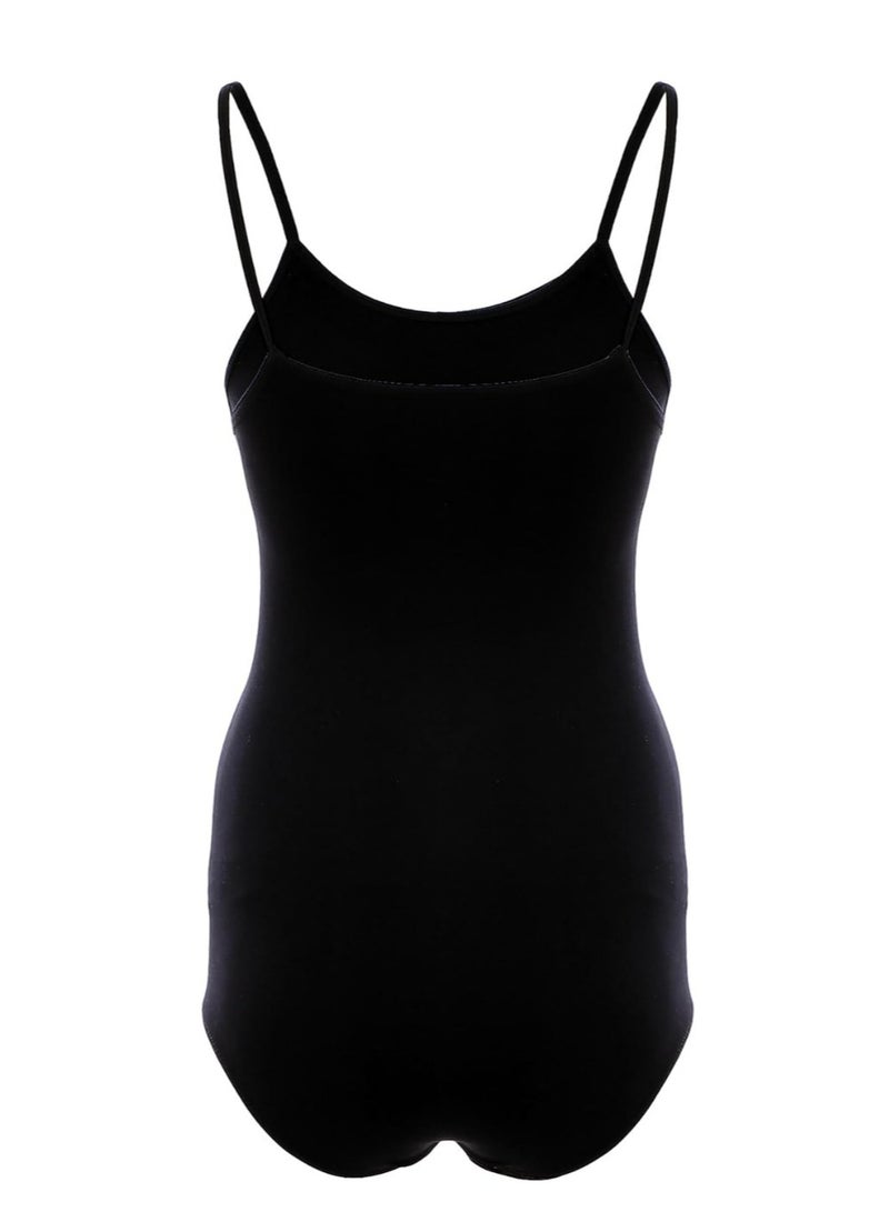 Mesery Snap Closures Spaghetti Straps Plain Bodysuit for Women -Black - Image 2