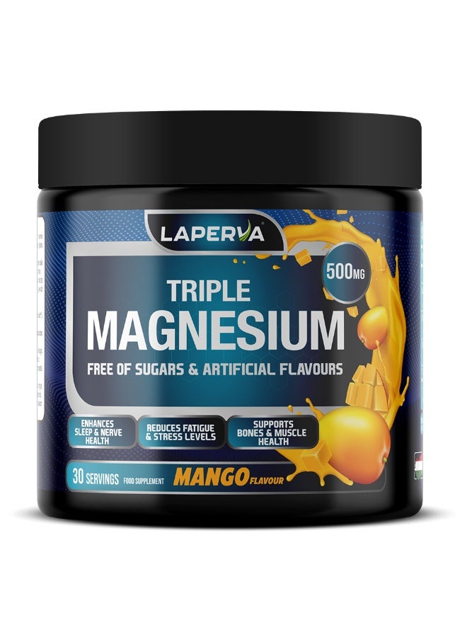 Laperva Triple Magnesium, Mango Flavor, 30 Servings – Magnesium Bisglycinate, Citrate & Oxide Blend for Muscle, Nerve & Wellness Support