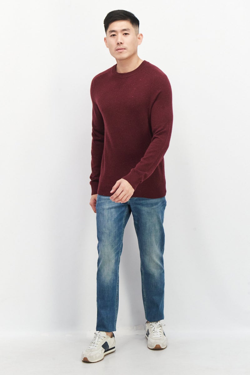 Celio Men Crew Neck Knitted Sweater, Burgundy - Image 3
