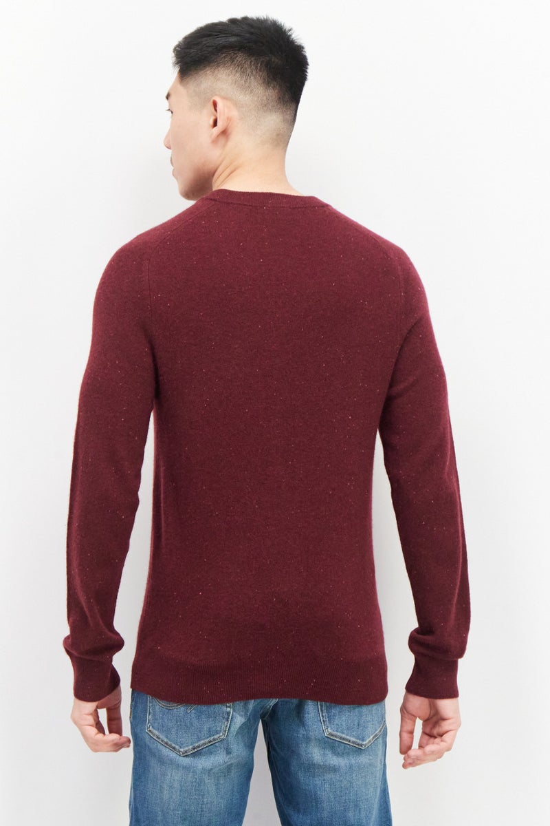 Celio Men Crew Neck Knitted Sweater, Burgundy - Image 4