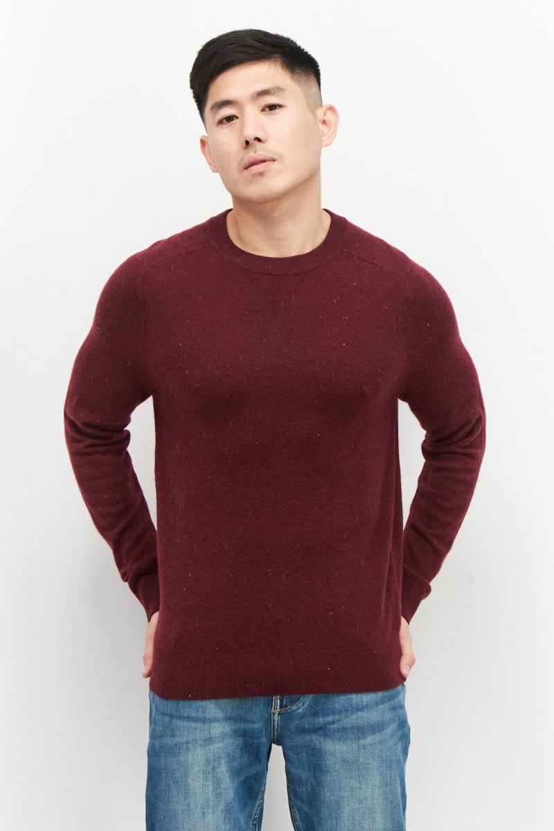 Celio Men Crew Neck Knitted Sweater, Burgundy - Image 1