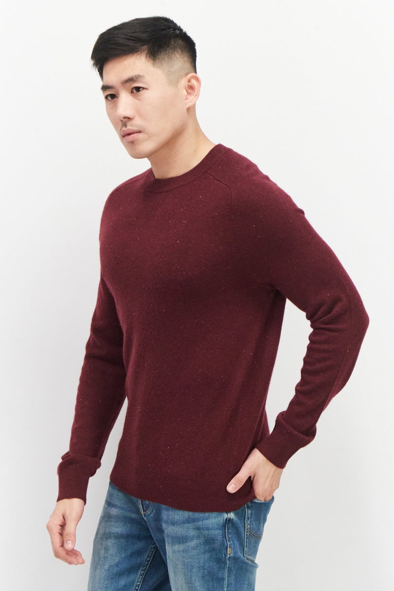 Celio Men Crew Neck Knitted Sweater, Burgundy - Image 2