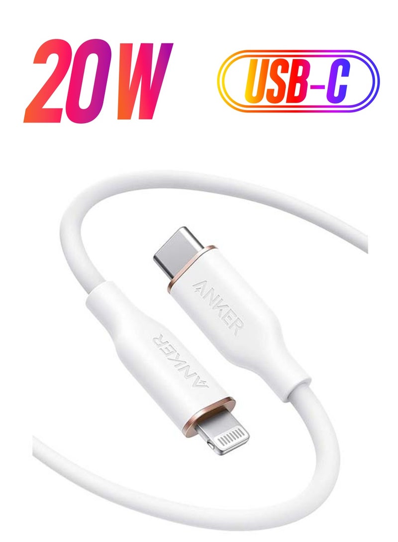 Anker PowerLine III Flow, USB C to Lightning Cable for iPhone 14/14 Plus/14 Pro/14 Pro Max/13/12/11/X Series [MFi Certified, 6ft, Cloud White] Supports Power Delivery, Silicone Cable (Charger Not Included) - Image 1