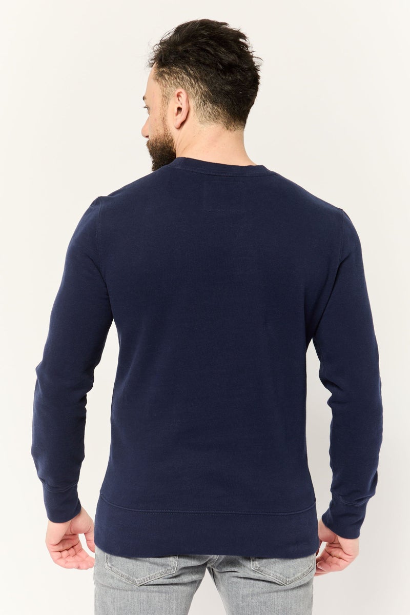 American Eagle Men Crew Neck Embroidered Logo Long Sleeves Sweatshirt, Dark Navy  - Image 4