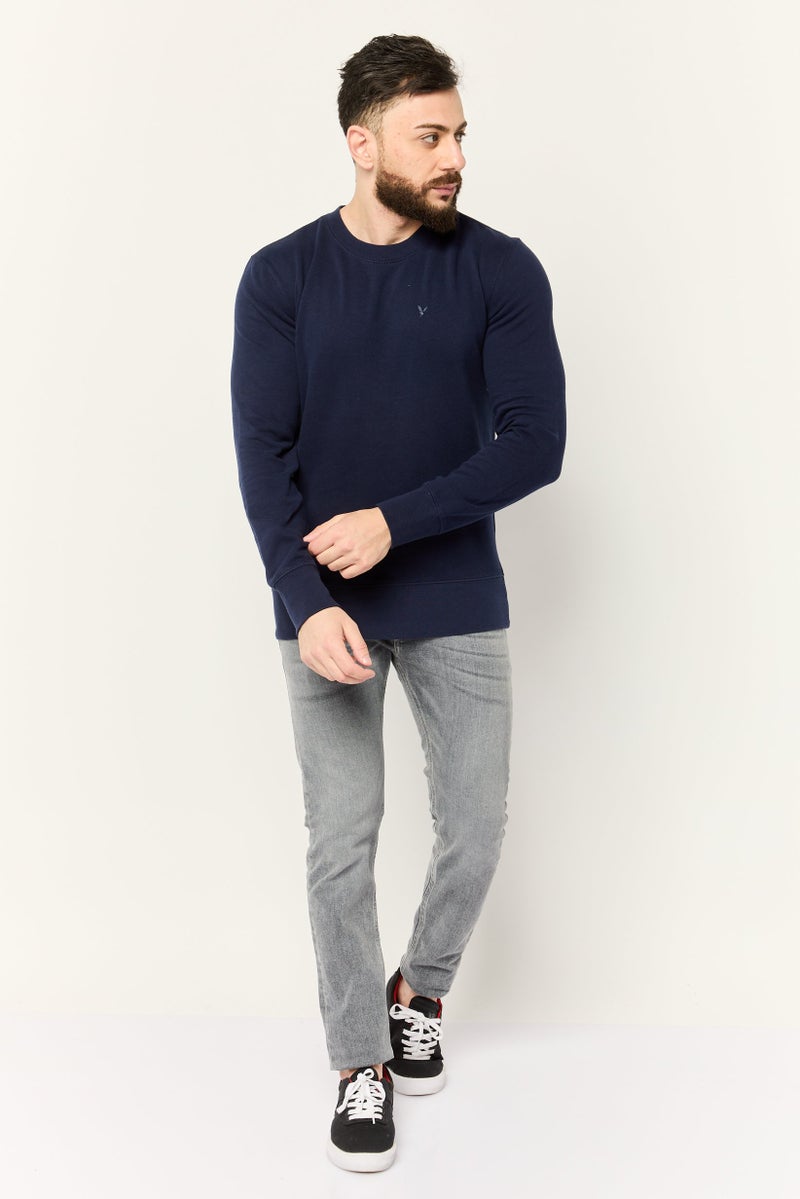 American Eagle Men Crew Neck Embroidered Logo Long Sleeves Sweatshirt, Dark Navy  - Image 2