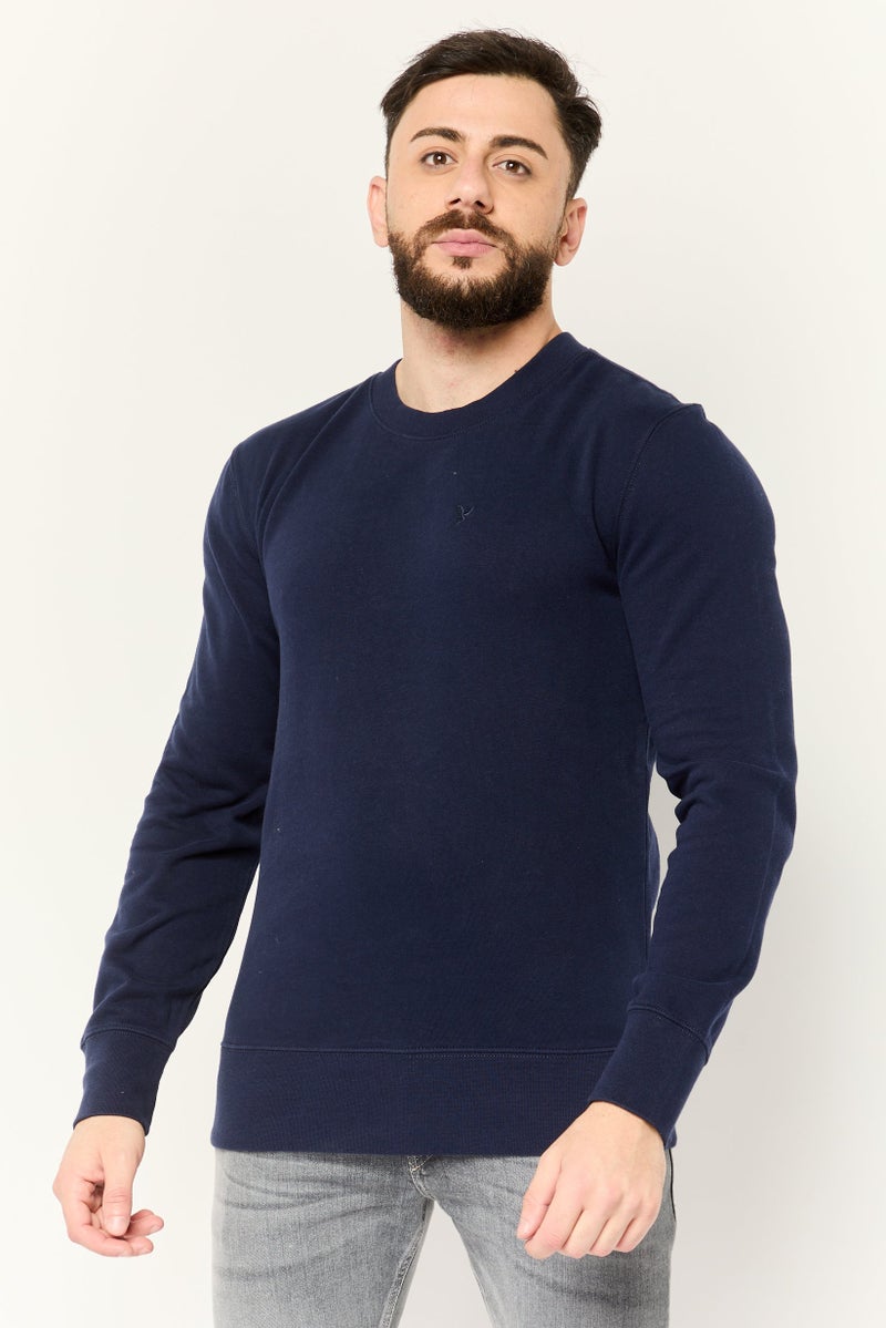 American Eagle Men Crew Neck Embroidered Logo Long Sleeves Sweatshirt, Dark Navy  - Image 1