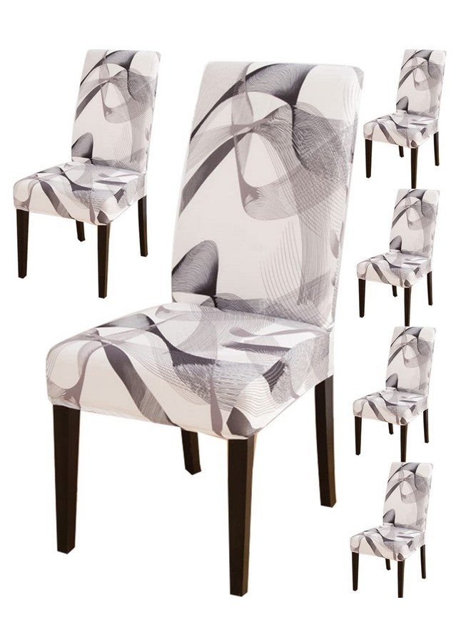 Styleys أغطية كراسي طعام مرنة مطبوعة بموجات من بوليستر ستايلز (مجموعة من 6، رمادي لامع، SLMC171) - Image 1