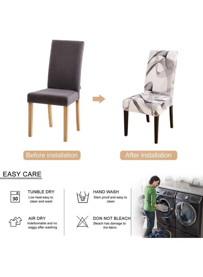 Styleys أغطية كراسي طعام مرنة مطبوعة بموجات من بوليستر ستايلز (مجموعة من 6، رمادي لامع، SLMC171) - Image 3