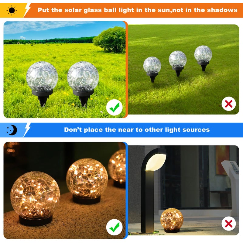 MLKNK Solar Globe Lights Outdoor Waterproof-Solar Balls-Solar Garden Lights-Orbs for Outside 4 Pack Cracked Glass Ball for Lawn Patio Yard Backyard Decorations - Image 5