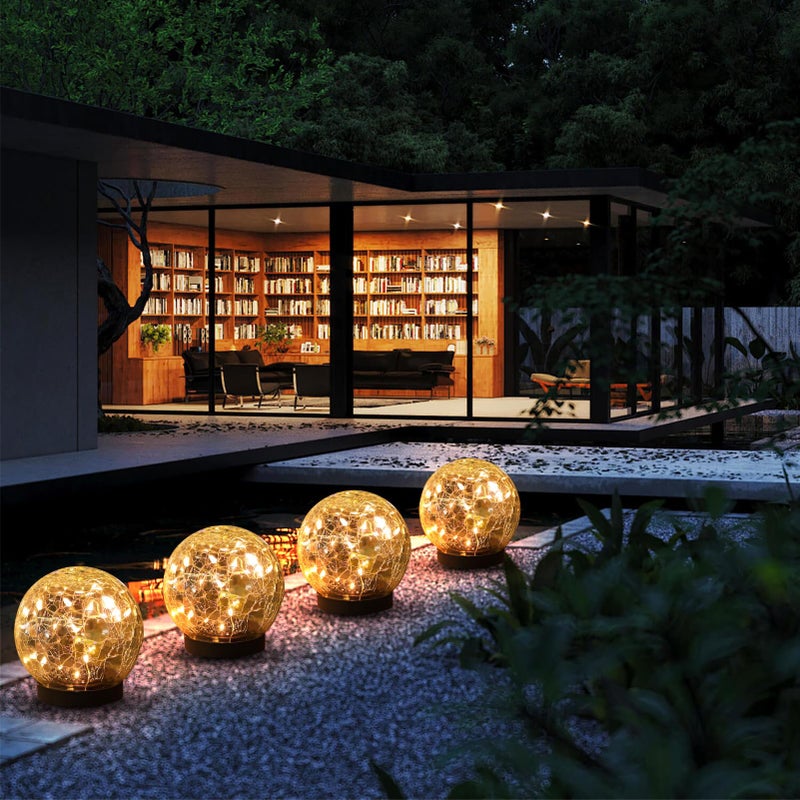 MLKNK Solar Globe Lights Outdoor Waterproof-Solar Balls-Solar Garden Lights-Orbs for Outside 4 Pack Cracked Glass Ball for Lawn Patio Yard Backyard Decorations - Image 3