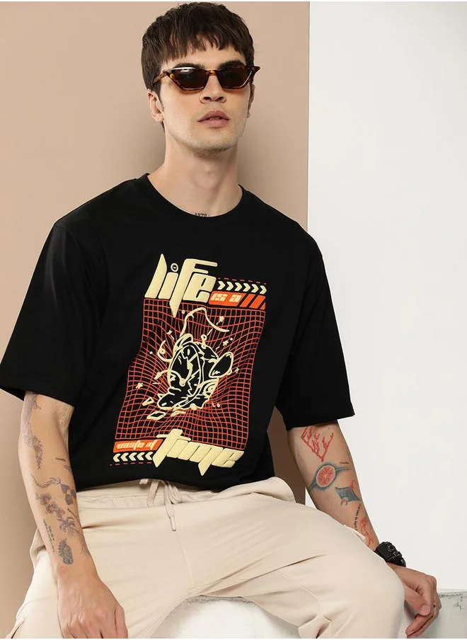 Difference of Opinion Oversized Embossed Print Round Neck T-Shirt