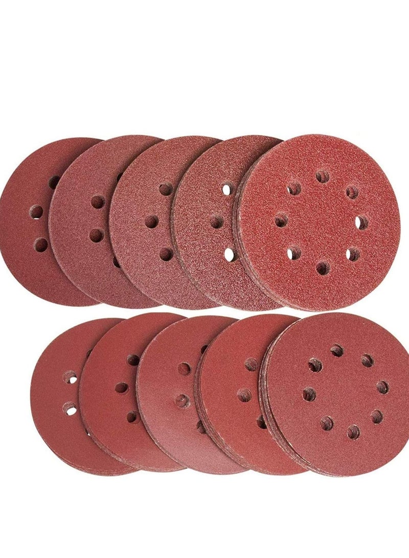 Y&D 60 Pcs Sanding Discs Pads Hook and Loop Mixed Grits 125mm Sandpaper Sheet for Random Orbital Sander 8-Holes  - Image 1