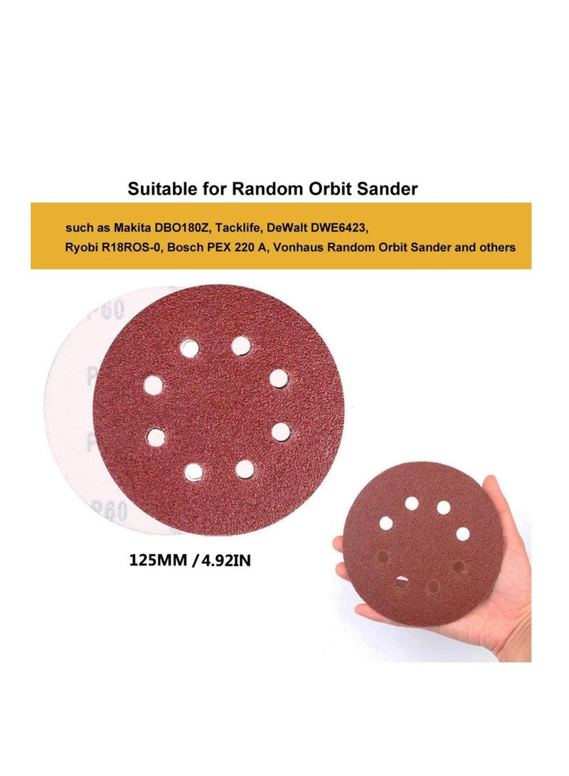 Y&D 60 Pcs Sanding Discs Pads Hook and Loop Mixed Grits 125mm Sandpaper Sheet for Random Orbital Sander 8-Holes  - Image 4