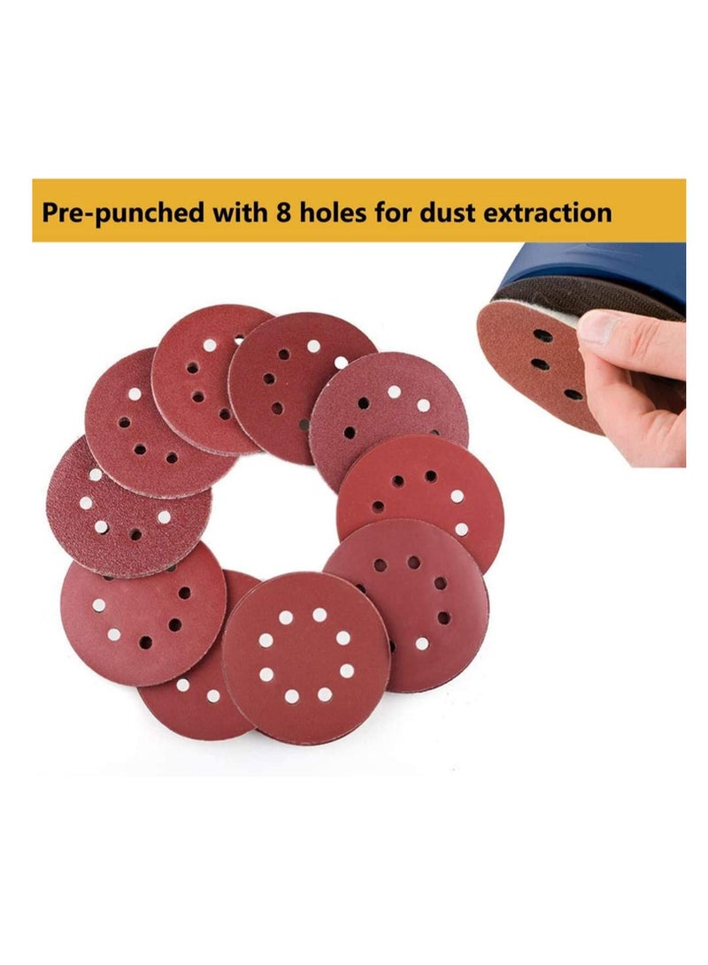Y&D 60 Pcs Sanding Discs Pads Hook and Loop Mixed Grits 125mm Sandpaper Sheet for Random Orbital Sander 8-Holes  - Image 2