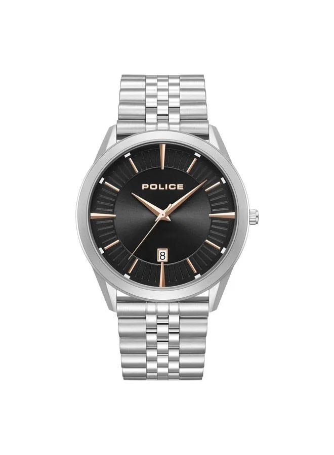 بوليس Patriot Black Dial Stainless Steel Bracelet Analog Watch for Men, 44mm
