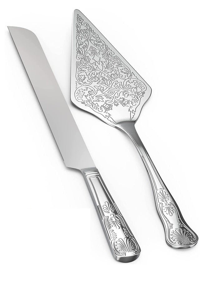 Set of 2 Rustic Silver Wedding Cake Knife and Serving Set for Weddings, Parties, Birthdays, and Anniversaries - Perfect Rustic Touch for Your Special Day - Image 1