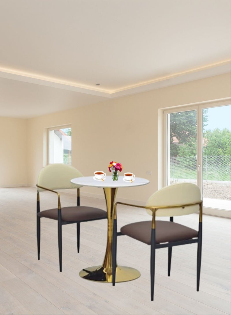 KARNAK Karnak (2+1) Coffee Table Round High Top And Chair Metal Frame For Hotel Restaurant And Office Sintered Stone Table Easy to Clean Assemble Vertical Metal Leg Bar Table 679 (1+2) color Brown & Cream  - Image 1