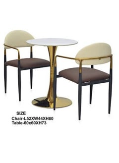 KARNAK Karnak (2+1) Coffee Table Round High Top And Chair Metal Frame For Hotel Restaurant And Office Sintered Stone Table Easy to Clean Assemble Vertical Metal Leg Bar Table 679 (1+2) color Brown & Cream  - Image 3